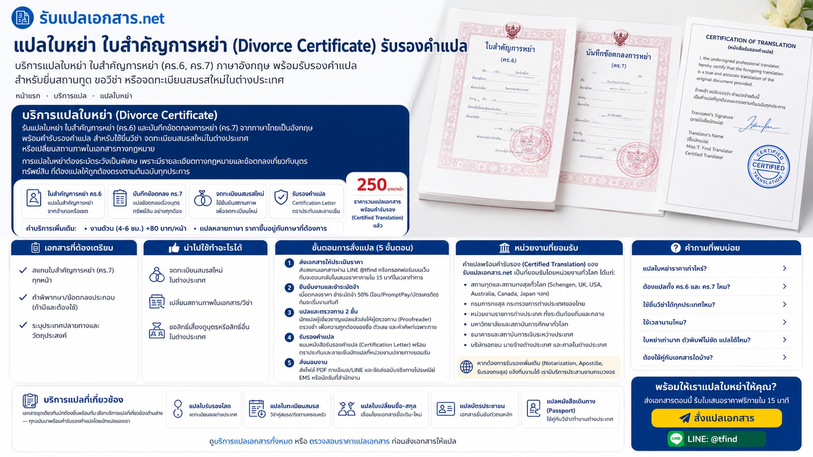 ภาพประกอบบริการแปลใบหย่า (Divorce Certificate) เป็นภาษาอังกฤษ