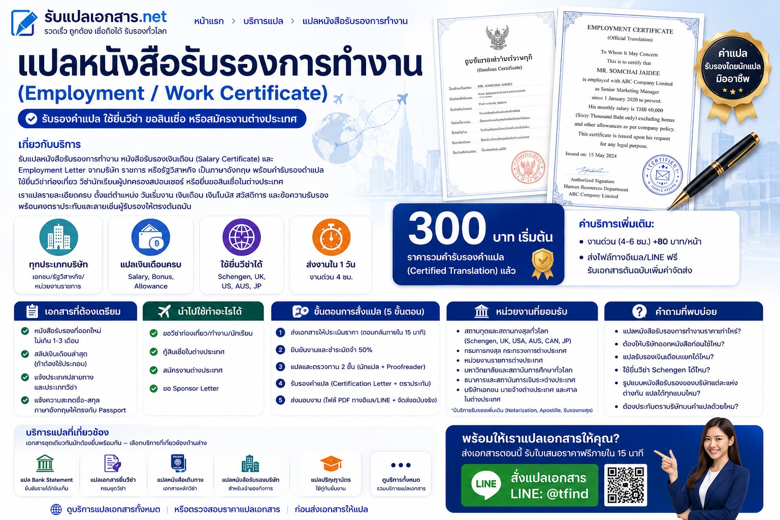 ภาพประกอบบริการแปลหนังสือรับรองการทำงาน (Employment Certificate) เป็นภาษาอังกฤษ